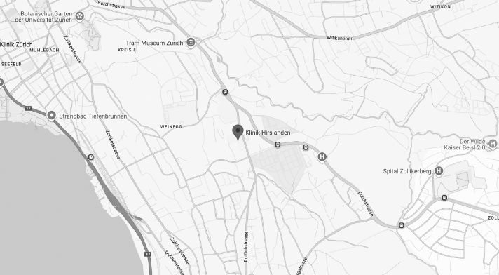 Google Maps Karte die zeigt, wo das Wirbelsäulenzentrum Zürich ist.